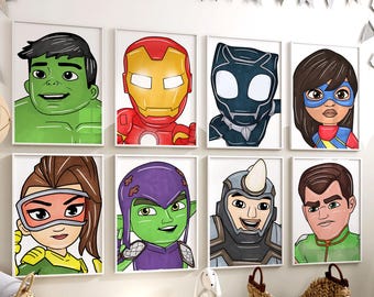 Superhero Nursery Prints – Set of 9 Spidey & Friends Kids Room Art (Digital Download)