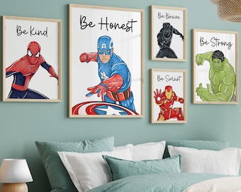Superheld Affirmationen Prints 5er-Set, Kinderzimmer Dekor (digitaler Download)