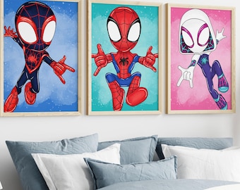 Spidey & Friends Nursery Prints – Set of 3 Superhero Kids Room Decor (Digital Download)