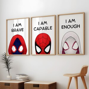 Superhero Affirmation Wandkunst - 3er Set Digitaldrucke, I Am Brave, I Am Capable, I Am Enough, Kinderzimmer oder Kinderzimmer Dekor