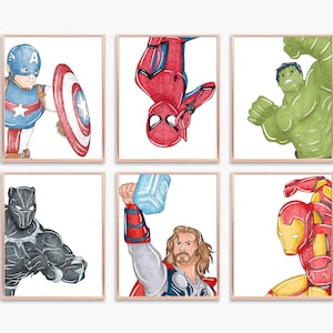 Printable Superhero Wall Art – Set of 6 Digital Hero Posters for Boys Room, Playroom or Nursery Decor