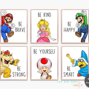 Láminas de afirmación de Gaming Hero Squad: set de 6 impresiones digitales de arte mural para guardería, sala de juegos o habitación infantil, descarga instantánea