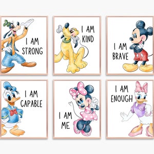 Klassische Affirmation Prints - 6er Set Digitale Wandkunst für das Kinderzimmer oder Kinderzimmer, I am Brave, I am Kind