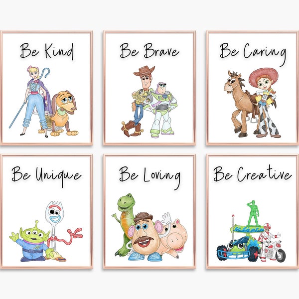 Set of 6 Toy Story Affirmations Prints, Nursery Wall Decor, Kids Printable Wall Art, Positive Playroom Art, Be Kind, Be Brave, Be Creative