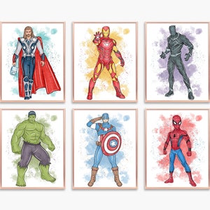 Digital Superhero Wall Art – Set of 6 Hero-Themed Prints for Boys Room, Printable Decor for Nursery or Kids Bedroom