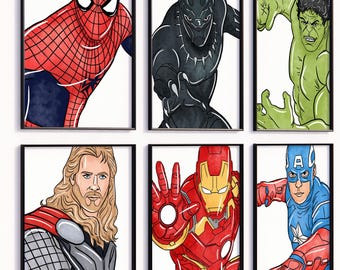 Superhero Prints: Set of 6 Boys Room Wall Art (Digital Download)