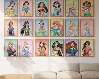 Princess Wall Art Bundle, Set of 18 Prints, Digital Download