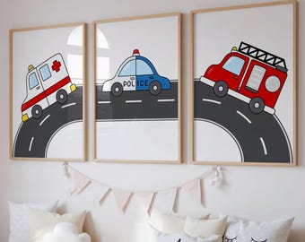 Emergency Vehicle Prints – Fire Engine, Police Car, Ambulance (Digital Download)