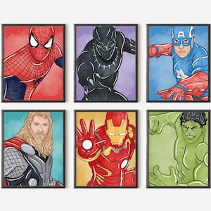 Colorful Superhero Wall Art – Set of 6 Printable Hero Posters for Boys Room or Playroom Decor