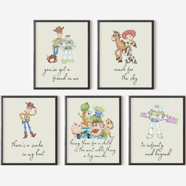 Set of 5 Toy Story Quotes, Digital Prints, Toy Story Wall Art, Kids Room Decor, You've Got a Friend in Me, To Infinity and Beyond, Playroom