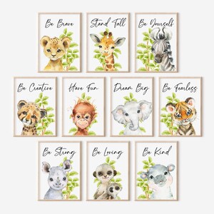 Stampe di animali da safari: set di 10 citazioni ad acquerello per la cameretta dei bambini (download digitale)