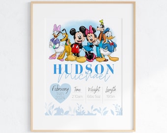 Personalized Mickey & Friends Birth Print: Nursery Decor (Digital Download)
