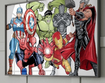 Superhero Comic Style Wall Art – Kids Room Decor, Horizontal Heroes Poster (Printed or Framed)