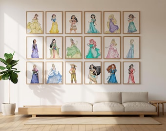 Princess Wall Art, Set of 18 Prints, Digital Download