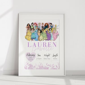 Princess Birth Stats Poster: Set of Custom Baby Name Prints (Digital Download) image 9