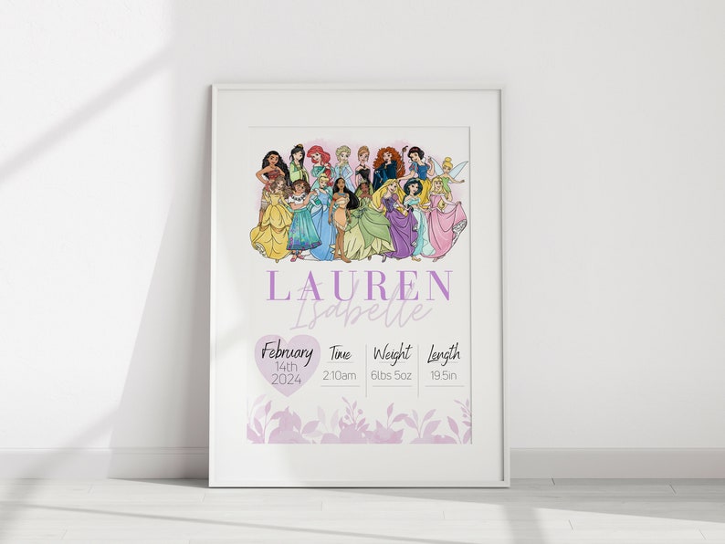 Princess Birth Stats Poster: Set of Custom Baby Name Prints (Digital Download) image 9