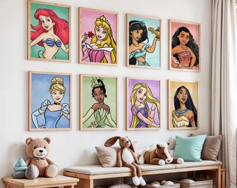 プリンセス風子供部屋用プリント：カラフルな子供部屋用ウォールアート