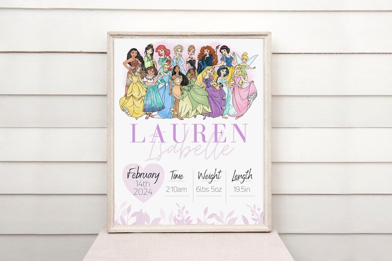 Princess Birth Stats Poster: Set of Custom Baby Name Prints (Digital Download) image 5