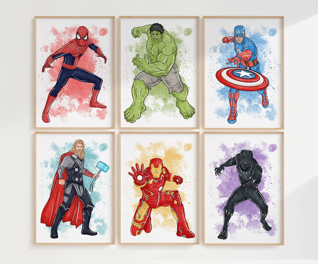 Superhero Nursery Prints – Set of 6, Kids Room Wall Art (digital ...