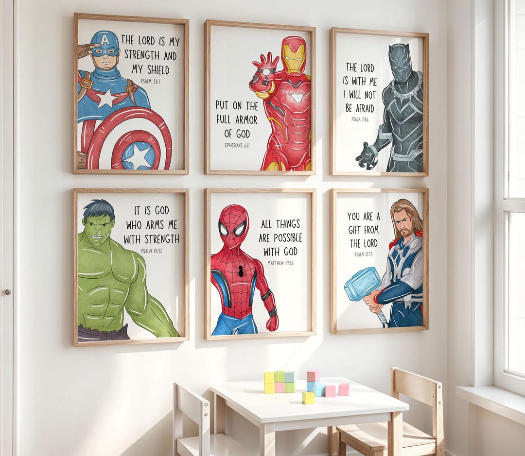 Bible Verse Prints – Superhero Scripture Wall Art, Set of 6 (printed or ...