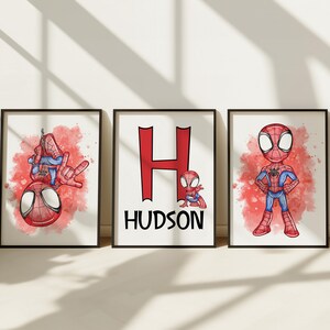 Personalised Name Spidey Wall Art Set of 3, Digital Download