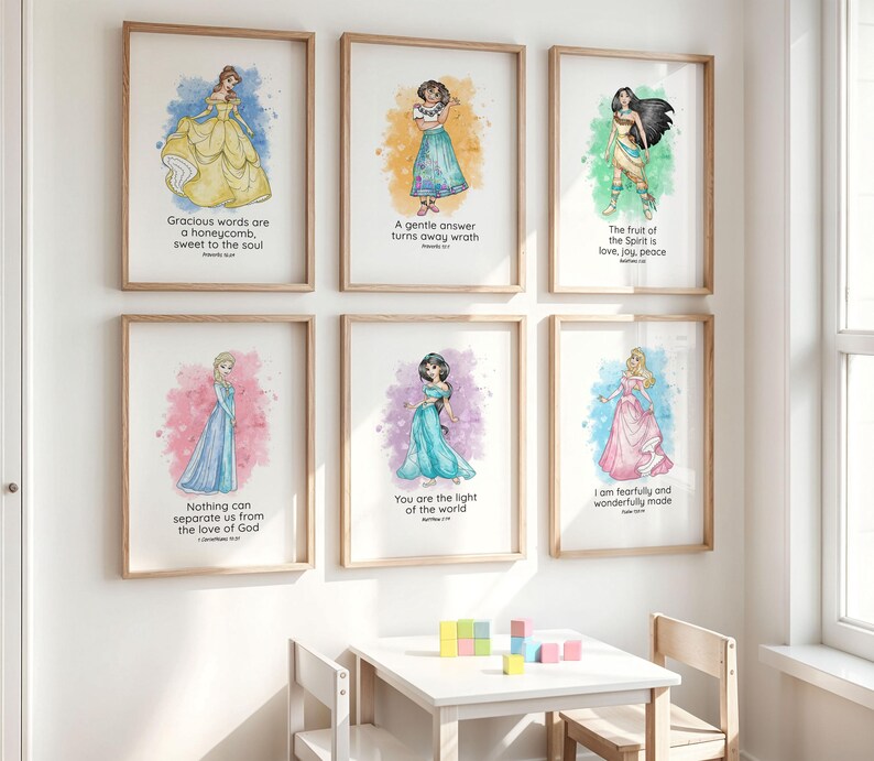Princess Bible Verse Wall Art: Set of 15 Scripture Prints (digital ...