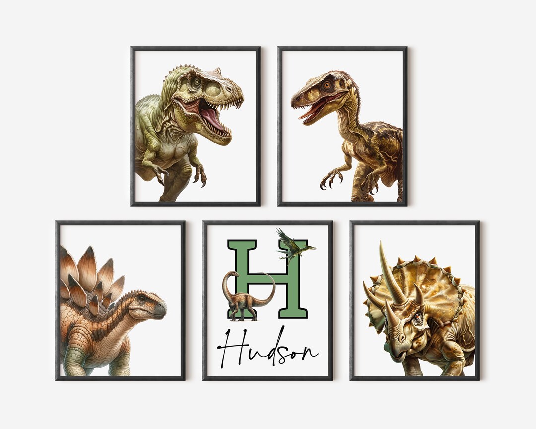 Personalized Dinosaur Name Prints: Set of 5 Nursery Wall Art (digital ...