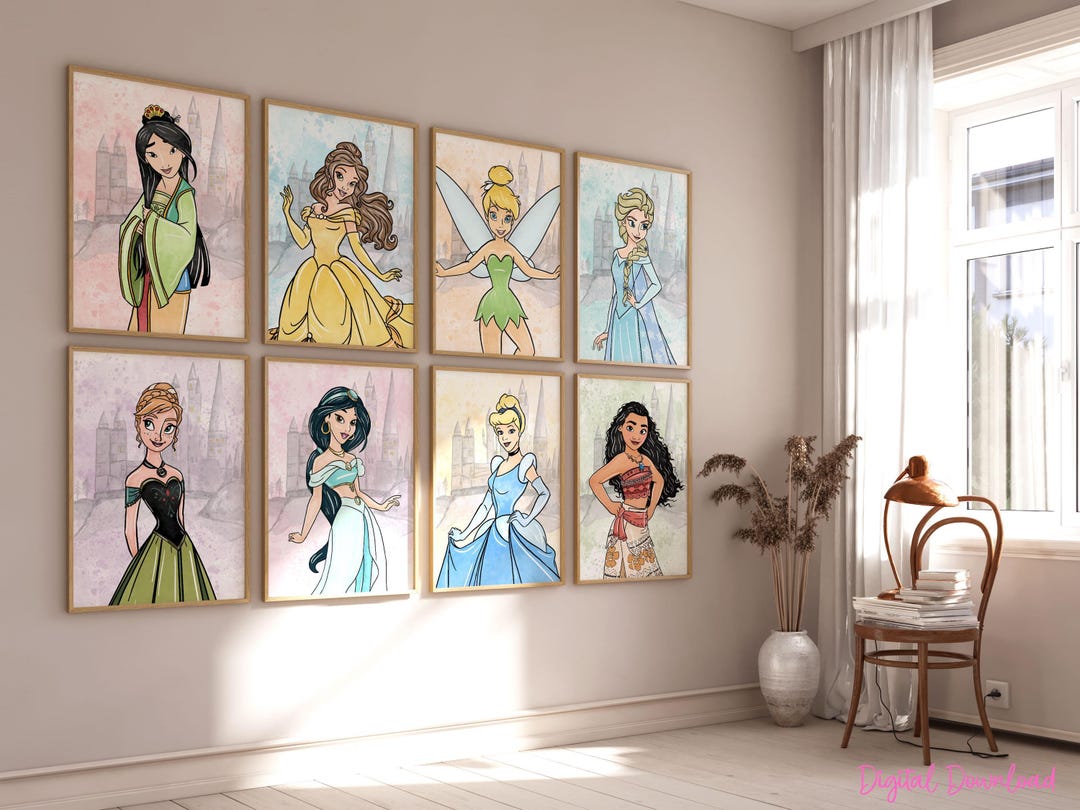 Princess Nursery Wall Art – Set of 8 Fairy Tale Prints, Printed or ...