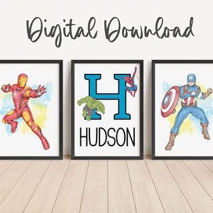 Superheld personalisierte Name Wall Art - 3er-Set Digitaldrucke für Jungenzimmer oder Kinderzimmer, Sofort Download