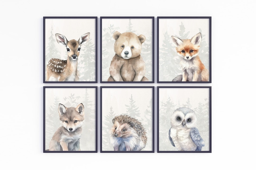 Woodland Animal Nursery Prints: Set of 6 Forest Baby Room Wall Art ...