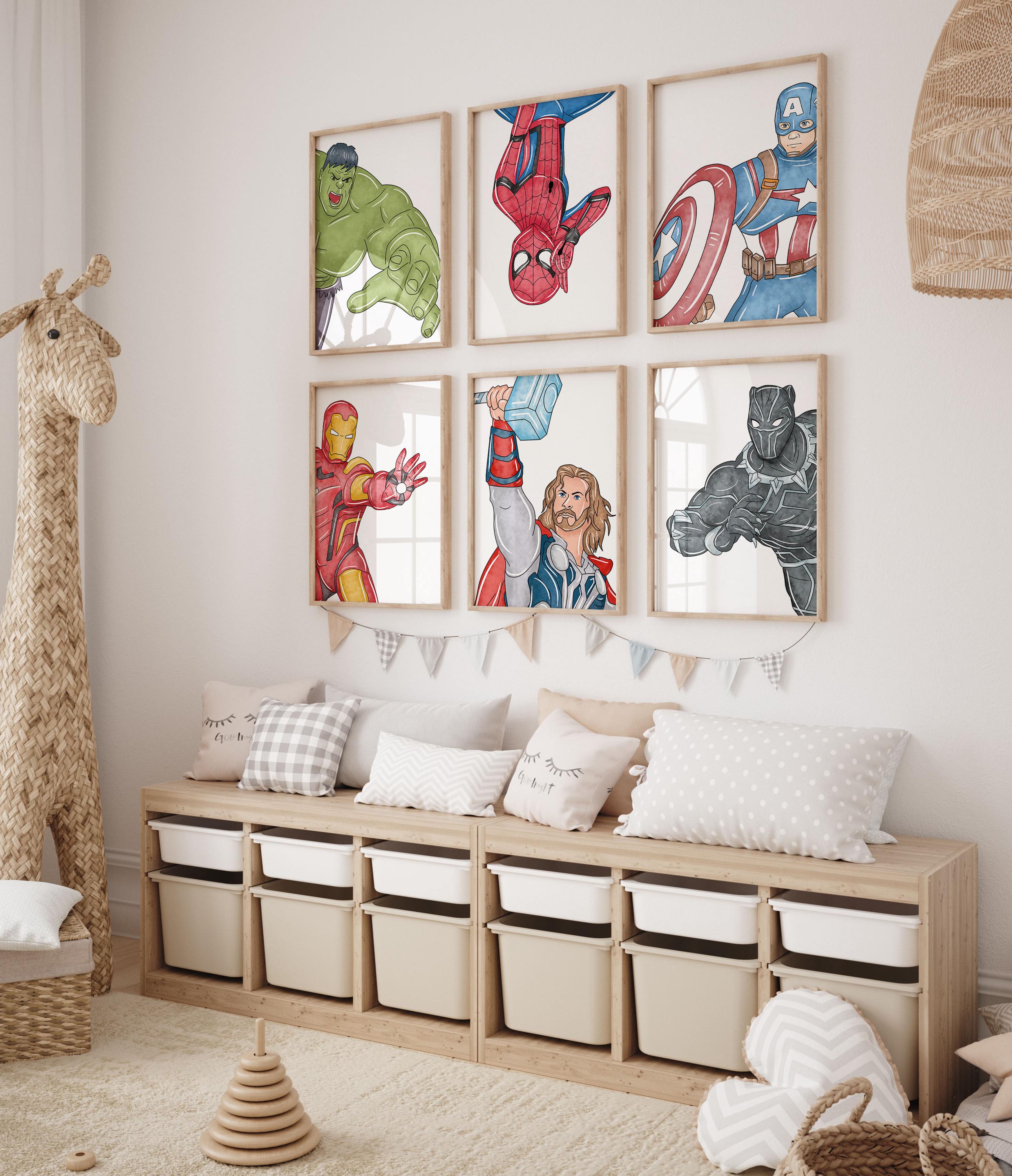 Digital Superhero Wall Art – Set of 6 Prints for Boys Room, Nursery or Playroom, Printable Hero Decor