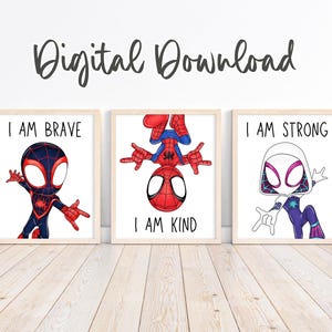 Afirmaciones coloridas de héroes web: Juego de 3 impresiones digitales: Soy valiente, Soy amable, Soy fuerte, Descarga instantánea