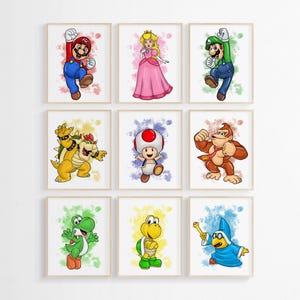 Adventure Game Heroes Wall Art – Kids Room Decor, Set of 9 (Printed or Framed)
