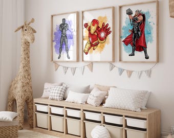 Set di 8 stampe artistiche su tela, da parete, motivo: supereroi Avengers Marvel, per la camera da letto dei bambini, poster con motivo Hulk/Batman/Iron Man/Wolverine (25 x 20 cm