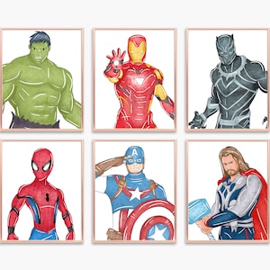 Digital Superhero Wall Art – Set of 6 Printable Hero Posters for Boys Room or Playroom, Instant Download Decor
