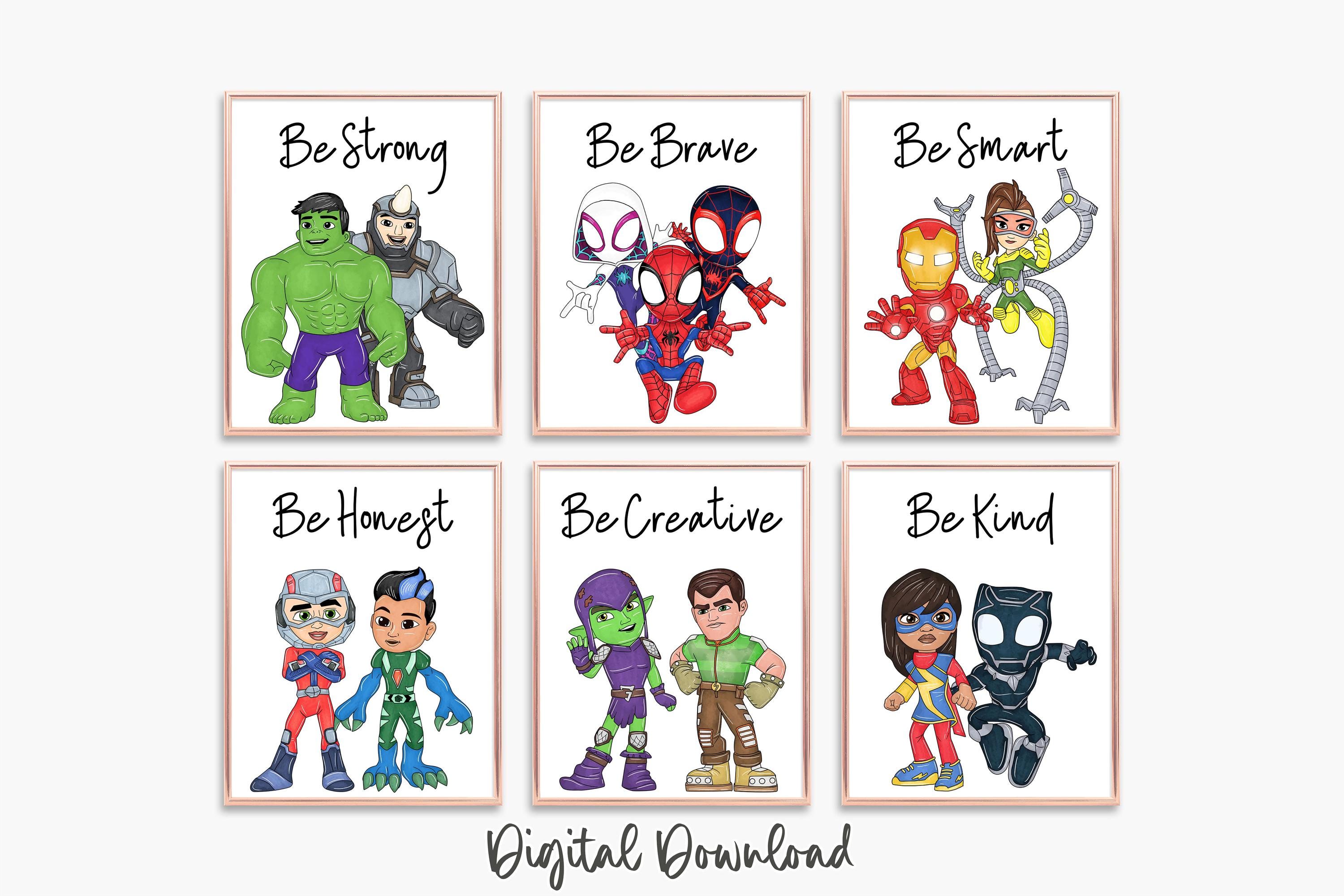 Web Hero Affirmation Prints – Set of 6 Kids Room Superhero Posters ...