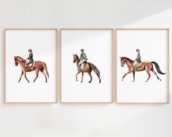 Watercolor Equestrian Wall Art – Set of 3, Printed or Framed Kids Decor