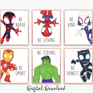 Web Hero Wandbild mit positiven Affirmationen - Set von 6 Digitaldrucke, Be Kind, Be Brave, Be Strong, Instant Download