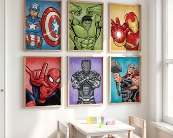 Superhero Boys Room Wall Art Prints: Set of 6 Hero Posters (Digital Download)