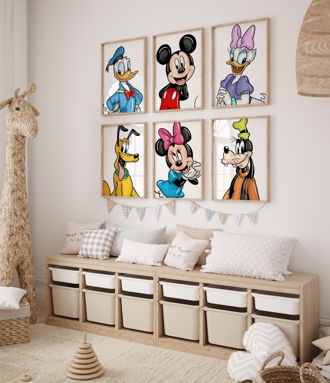 Mickey & Friends Prints: Set of 6 Classic Cartoon Wall Art