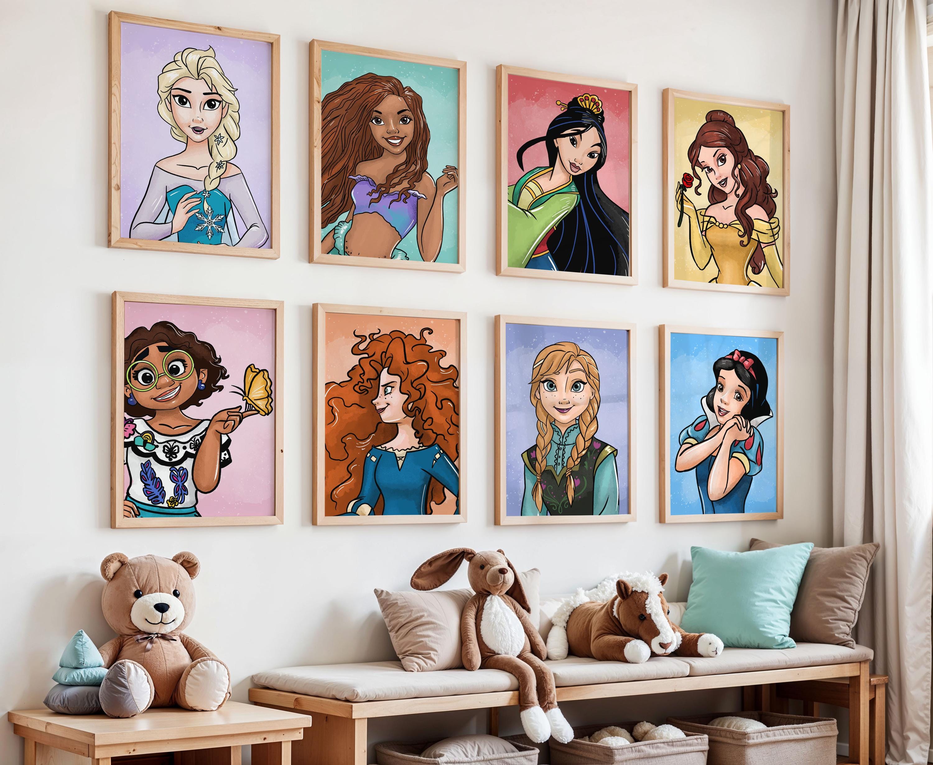 絵画　テディベア　メルヘン画　子ども部屋 プリンセス風子供部屋用プリント：カラフルな子供部屋用ウォールアート