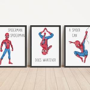 Superhero Wall Prints: Set of 3 Spiderman Kids Room Decor (Digital Download)