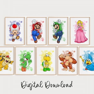 Poster digitali di eroi di giochi d'avventura - Set di 9 stampe artistiche da parete stampabili per la cameretta dei bambini o per la sala giochi