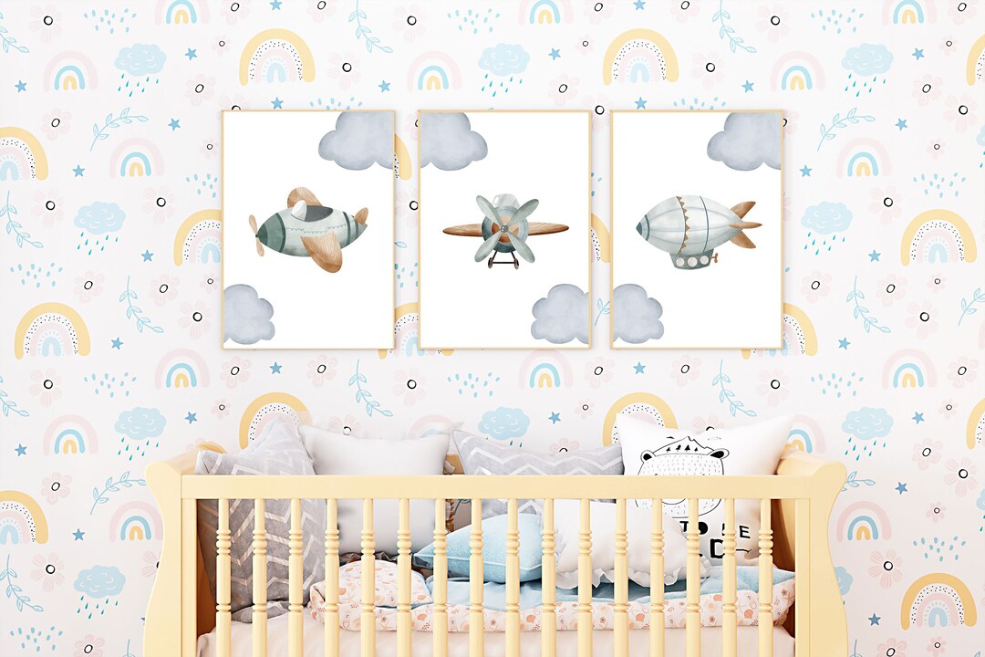 Airplane Nursery Art, Set of 3 Prints, Baby Boy Nursery, Airplane Wall ...