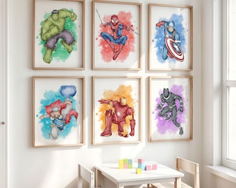 Superheroes Kids Bedroom Wall Art – Printed or Framed, Set of 6