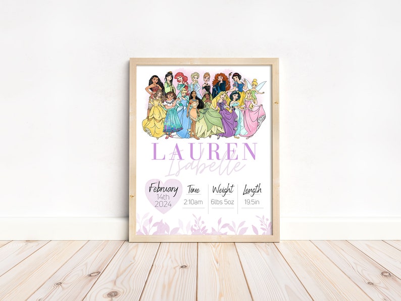 Princess Birth Stats Poster: Set of Custom Baby Name Prints (Digital Download) image 10