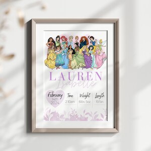 Princess Birth Stats Poster: Set of Custom Baby Name Prints (Digital Download) image 6