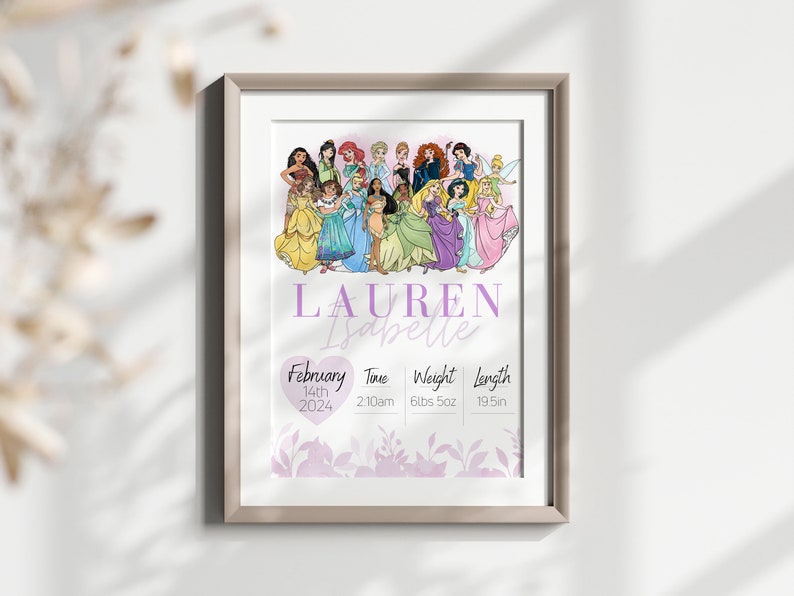 Princess Birth Stats Poster: Set of Custom Baby Name Prints (Digital Download) image 6