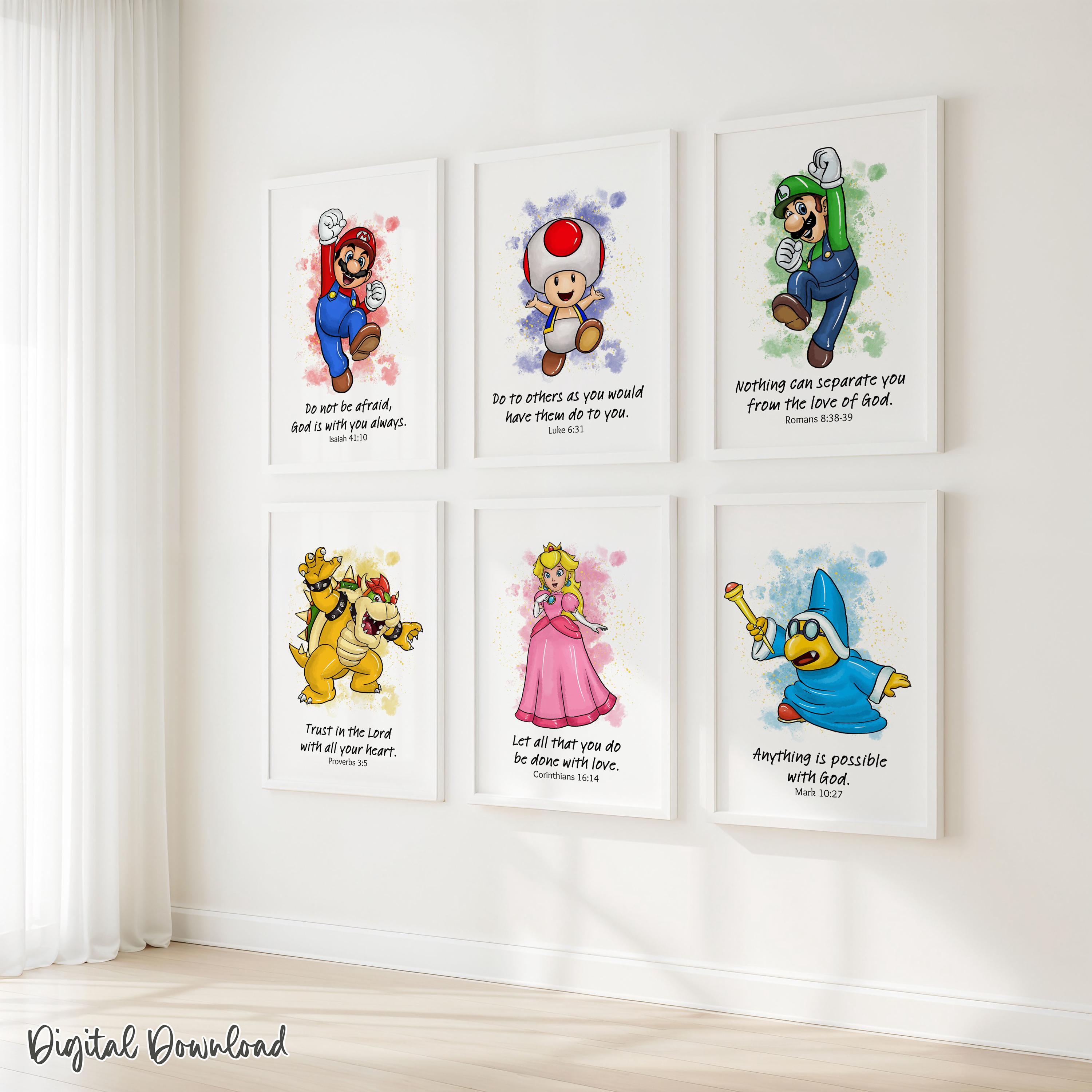 Video Game Bible Verse Prints – Set of 6, Christian Wall Art