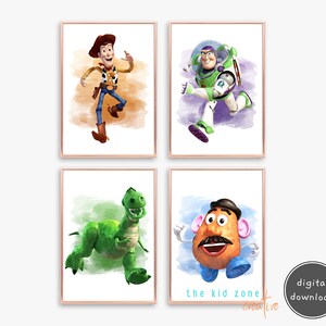 Digital Toy-Inspired Wall Art – Set of 4 Prints in an Oil Painting Style for Nursery, Kids Room, or Playroom Decor